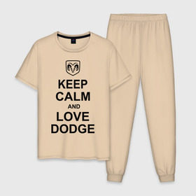 Мужская пижама хлопок с принтом keep calm and love dodge , 100% хлопок | брюки и футболка прямого кроя, без карманов, на брюках мягкая резинка на поясе и по низу штанин
 | авто | додж | сохраняй спокойствие и люби додж | тачки