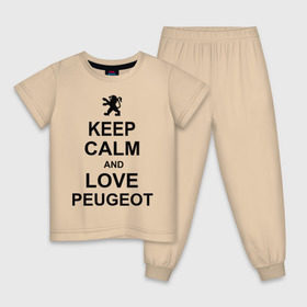 Детская пижама хлопок с принтом keep calm and love peugeot , 100% хлопок |  брюки и футболка прямого кроя, без карманов, на брюках мягкая резинка на поясе и по низу штанин
 | пежо