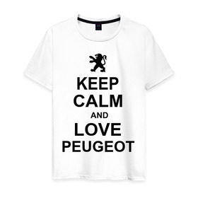 Мужская футболка хлопок с принтом keep calm and love peugeot , 100% хлопок | прямой крой, круглый вырез горловины, длина до линии бедер, слегка спущенное плечо. | Тематика изображения на принте: пежо