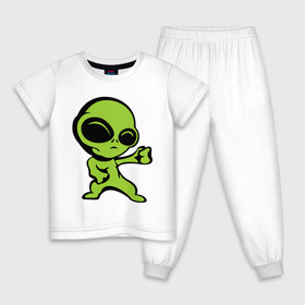 Детская пижама хлопок с принтом Пришелец , 100% хлопок |  брюки и футболка прямого кроя, без карманов, на брюках мягкая резинка на поясе и по низу штанин
 | зеленый человечек | инопланетянин