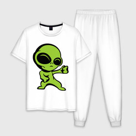Мужская пижама хлопок с принтом Пришелец , 100% хлопок | брюки и футболка прямого кроя, без карманов, на брюках мягкая резинка на поясе и по низу штанин
 | зеленый человечек | инопланетянин