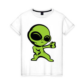 Женская футболка хлопок с принтом Пришелец , 100% хлопок | прямой крой, круглый вырез горловины, длина до линии бедер, слегка спущенное плечо | зеленый человечек | инопланетянин