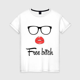 Женская футболка хлопок с принтом Free , 100% хлопок | прямой крой, круглый вырез горловины, длина до линии бедер, слегка спущенное плечо | free | губки | губы | женские очки | очки | очки с губами