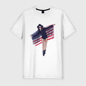 Мужская футболка премиум с принтом American girl , 92% хлопок, 8% лайкра | приталенный силуэт, круглый вырез ворота, длина до линии бедра, короткий рукав | swag | usa | америка | американский флаг | девушка | сша