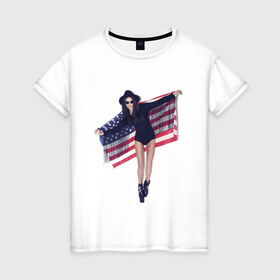 Женская футболка хлопок с принтом American girl , 100% хлопок | прямой крой, круглый вырез горловины, длина до линии бедер, слегка спущенное плечо | swag | usa | америка | американский флаг | девушка | сша
