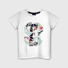 Детская футболка хлопок с принтом Geometric photo , 100% хлопок | круглый вырез горловины, полуприлегающий силуэт, длина до линии бедер | Тематика изображения на принте: geometric | геометрик | девушка в геометрий | девушка с цветами