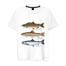 Мужская футболка хлопок с принтом Лососевые , 100% хлопок | прямой крой, круглый вырез горловины, длина до линии бедер, слегка спущенное плечо. | горбуша | кижуч | рыба | рыбалка | рыбачить | туризм | туристические | туристу | улов | форель