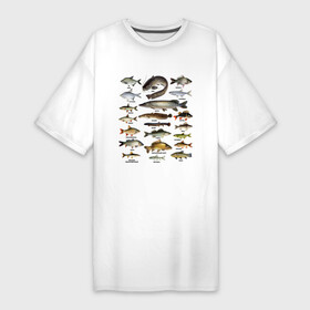 Платье-футболка хлопок с принтом Популярные виды рыб ,  |  | рыба | рыбалка | рыбачить | туризм | туристические | туристу | улов