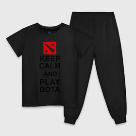 Детская пижама хлопок с принтом Keep calm and play dota. , 100% хлопок |  брюки и футболка прямого кроя, без карманов, на брюках мягкая резинка на поясе и по низу штанин
 | dota 2 | дота | дота 2 | игра | компьютерные игры | прикольные надписи