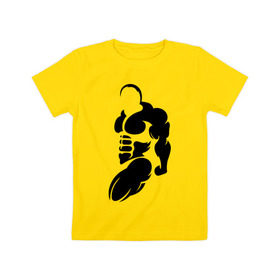 Детская футболка хлопок с принтом Бодибилдер (Культурист). , 100% хлопок | круглый вырез горловины, полуприлегающий силуэт, длина до линии бедер | bodybuilding | power | sport | мощь | мускулы | мышцы | сила | спорт