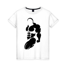 Женская футболка хлопок с принтом Бодибилдер (Культурист). , 100% хлопок | прямой крой, круглый вырез горловины, длина до линии бедер, слегка спущенное плечо | bodybuilding | power | sport | мощь | мускулы | мышцы | сила | спорт