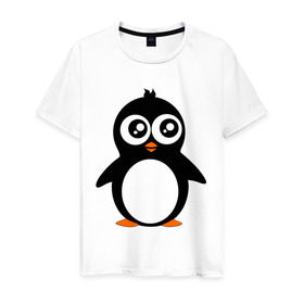Мужская футболка хлопок с принтом Милый пингвин. , 100% хлопок | прямой крой, круглый вырез горловины, длина до линии бедер, слегка спущенное плечо. | животные | милые создания | пингвинчик