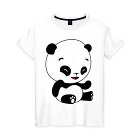 Женская футболка хлопок с принтом Панда смеётся , 100% хлопок | прямой крой, круглый вырез горловины, длина до линии бедер, слегка спущенное плечо | panda | животные | милые создания