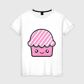 Женская футболка хлопок с принтом Кексик , 100% хлопок | прямой крой, круглый вырез горловины, длина до линии бедер, слегка спущенное плечо | вкусное | еда | кекс | пирожное