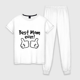 Женская пижама хлопок с принтом Best Mom ever! (самая лучшая мама) , 100% хлопок | брюки и футболка прямого кроя, без карманов, на брюках мягкая резинка на поясе и по низу штанин | бест мам | мама | подарки родным | подарок маме