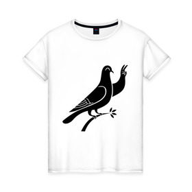 Женская футболка хлопок с принтом Голубь , 100% хлопок | прямой крой, круглый вырез горловины, длина до линии бедер, слегка спущенное плечо | голубка | птица