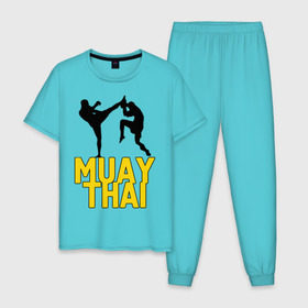 Мужская пижама хлопок с принтом Муай тай (Muay Thai). , 100% хлопок | брюки и футболка прямого кроя, без карманов, на брюках мягкая резинка на поясе и по низу штанин
 | бойцы | бокс | боксеры | спортивные | тайский бокс