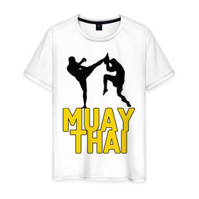Мужская футболка хлопок с принтом Муай тай (Muay Thai). , 100% хлопок | прямой крой, круглый вырез горловины, длина до линии бедер, слегка спущенное плечо. | бойцы | бокс | боксеры | спортивные | тайский бокс