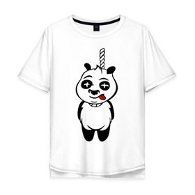 Мужская футболка хлопок Oversize с принтом Панда повесилась. , 100% хлопок | свободный крой, круглый ворот, “спинка” длиннее передней части | панда
