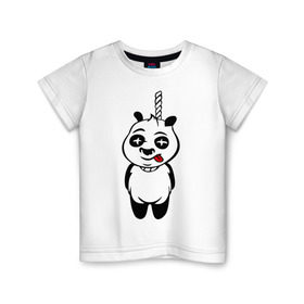 Детская футболка хлопок с принтом Панда повесилась. , 100% хлопок | круглый вырез горловины, полуприлегающий силуэт, длина до линии бедер | панда