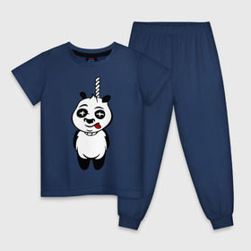 Детская пижама хлопок с принтом Панда повесилась. , 100% хлопок |  брюки и футболка прямого кроя, без карманов, на брюках мягкая резинка на поясе и по низу штанин
 | панда