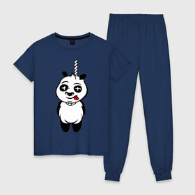 Женская пижама хлопок с принтом Панда повесилась , 100% хлопок | брюки и футболка прямого кроя, без карманов, на брюках мягкая резинка на поясе и по низу штанин | панда