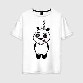 Женская футболка хлопок Oversize с принтом Панда повесилась , 100% хлопок | свободный крой, круглый ворот, спущенный рукав, длина до линии бедер
 | панда