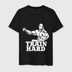 Мужская футболка хлопок с принтом Train hard. , 100% хлопок | прямой крой, круглый вырез горловины, длина до линии бедер, слегка спущенное плечо. | 