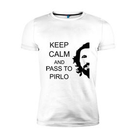 Мужская футболка премиум с принтом Keep calm and pass to Pirlo , 92% хлопок, 8% лайкра | приталенный силуэт, круглый вырез ворота, длина до линии бедра, короткий рукав | мяч | пасуй | передача | пирло | спорт | спортивные | спортсмен | футбол | футболист