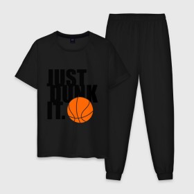 Мужская пижама хлопок с принтом Just dunk it. , 100% хлопок | брюки и футболка прямого кроя, без карманов, на брюках мягкая резинка на поясе и по низу штанин
 | Тематика изображения на принте: just dunk | just dunk it | nba | баскетбол | баскетбольный мяч | мяч dunk | нба