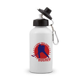 Бутылка спортивная с принтом I love this game. (Hockey) , металл | емкость — 500 мл, в комплекте две пластиковые крышки и карабин для крепления | люблю хоккей | хокей | хоккеист | хоккей | шайба