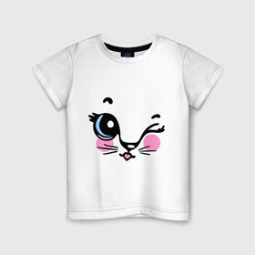 Детская футболка хлопок с принтом Котейка подмигивает , 100% хлопок | круглый вырез горловины, полуприлегающий силуэт, длина до линии бедер | девушкам | для девушек | котик | кошечка | кошка | милые создания