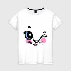 Женская футболка хлопок с принтом Котейка подмигивает , 100% хлопок | прямой крой, круглый вырез горловины, длина до линии бедер, слегка спущенное плечо | девушкам | для девушек | котик | кошечка | кошка | милые создания
