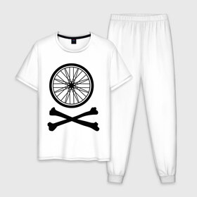 Мужская пижама хлопок с принтом Bicycle , 100% хлопок | брюки и футболка прямого кроя, без карманов, на брюках мягкая резинка на поясе и по низу штанин
 | bicycle | две кости | колесо | колесо от велосипеда | кости | кости с колесом | перекошенные кости