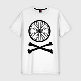 Мужская футболка премиум с принтом Bicycle , 92% хлопок, 8% лайкра | приталенный силуэт, круглый вырез ворота, длина до линии бедра, короткий рукав | bicycle | две кости | колесо | колесо от велосипеда | кости | кости с колесом | перекошенные кости