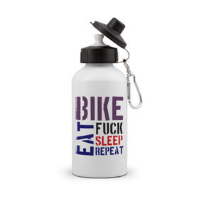 Бутылка спортивная с принтом Bike eat sleep repeat , металл | емкость — 500 мл, в комплекте две пластиковые крышки и карабин для крепления | bicycle | bike | bike eat sleep repeat | eat | repeat | sleep | велик | велосипед | велосипедист
