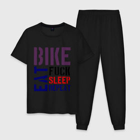 Мужская пижама хлопок с принтом Bike eat sleep repeat , 100% хлопок | брюки и футболка прямого кроя, без карманов, на брюках мягкая резинка на поясе и по низу штанин
 | Тематика изображения на принте: bicycle | bike | bike eat sleep repeat | eat | repeat | sleep | велик | велосипед | велосипедист