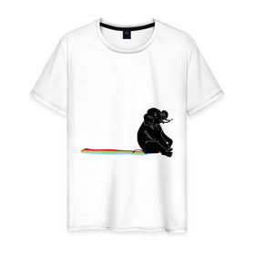 Мужская футболка хлопок с принтом Слон и радуга , 100% хлопок | прямой крой, круглый вырез горловины, длина до линии бедер, слегка спущенное плечо. | Тематика изображения на принте: слон