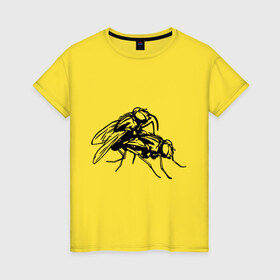 Женская футболка хлопок с принтом Мухи , 100% хлопок | прямой крой, круглый вырез горловины, длина до линии бедер, слегка спущенное плечо | занимаются этим | муха | мухи | мухи занимаются этим | мухи спариваются