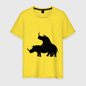 Мужская футболка хлопок с принтом Носороги , 100% хлопок | прямой крой, круглый вырез горловины, длина до линии бедер, слегка спущенное плечо. | носорог | носороги | носороги занимаются этим | носороги спариваются | спаривание