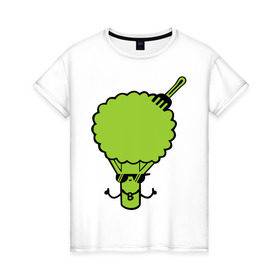 Женская футболка хлопок с принтом Брокколи , 100% хлопок | прямой крой, круглый вырез горловины, длина до линии бедер, слегка спущенное плечо | еда | капуста | овощ | прикольные картинки