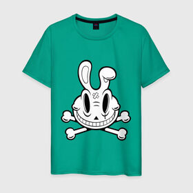 Мужская футболка хлопок с принтом Улыбающийся кролик. , 100% хлопок | прямой крой, круглый вырез горловины, длина до линии бедер, слегка спущенное плечо. | животные | кости | скелетон | черепок | черепушка