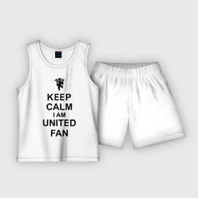 Детская пижама с шортами хлопок с принтом keep calm I am United fan ,  |  | Тематика изображения на принте: keep calm | keep calm i am united fan | manchester united | united | манчестер юнайтед | футбол