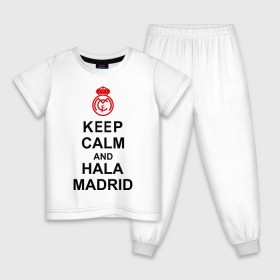 Детская пижама хлопок с принтом keep calm and Hala Madrid , 100% хлопок |  брюки и футболка прямого кроя, без карманов, на брюках мягкая резинка на поясе и по низу штанин
 | keep calm and hala madrid | madrid | real madrid | мадрид | реал мадрид | футбол | футбольный клуб | я болею за мадрид
