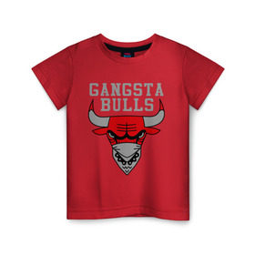 Детская футболка хлопок с принтом Gangsta bulls , 100% хлопок | круглый вырез горловины, полуприлегающий силуэт, длина до линии бедер | Тематика изображения на принте: bshirts | bulls | cihago bulls | gangsta bulls | swag | sweg | бык | красный бык | сваг | свег | чикаго булс