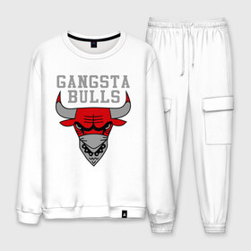 Мужской костюм хлопок с принтом Gangsta bulls , 100% хлопок | на свитшоте круглая горловина, мягкая резинка по низу. Брюки заужены к низу, на них два вида карманов: два “обычных” по бокам и два объемных, с клапанами, расположенные ниже линии бедра. Брюки с мягкой трикотажной резинкой на поясе и по низу штанин. В поясе для дополнительного комфорта — широкие завязки | bshirts | bulls | cihago bulls | gangsta bulls | swag | sweg | бык | красный бык | сваг | свег | чикаго булс