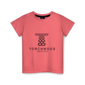 Детская футболка хлопок с принтом Torchwood Institute , 100% хлопок | круглый вырез горловины, полуприлегающий силуэт, длина до линии бедер | Тематика изображения на принте: doctor | doctor who | torchwood | доктор | доктор кто | торчвуд