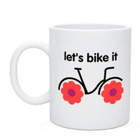 Кружка с принтом Цветочный велик , керамика | объем — 330 мл, диаметр — 80 мм. Принт наносится на бока кружки, можно сделать два разных изображения | bike | lets bike it | ride | байк | велик | велогонщик | велопробег | велосипед | велосипедист | велоспорт | кататься | прокатись | цветок | цветы