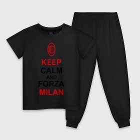 Детская пижама хлопок с принтом keep calm and Forza Milan , 100% хлопок |  брюки и футболка прямого кроя, без карманов, на брюках мягкая резинка на поясе и по низу штанин
 | болельщикам | матч | милан | спорт | фк | футбол | футбольный клуб