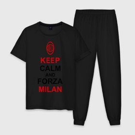 Мужская пижама хлопок с принтом keep calm and Forza Milan , 100% хлопок | брюки и футболка прямого кроя, без карманов, на брюках мягкая резинка на поясе и по низу штанин
 | Тематика изображения на принте: болельщикам | матч | милан | спорт | фк | футбол | футбольный клуб
